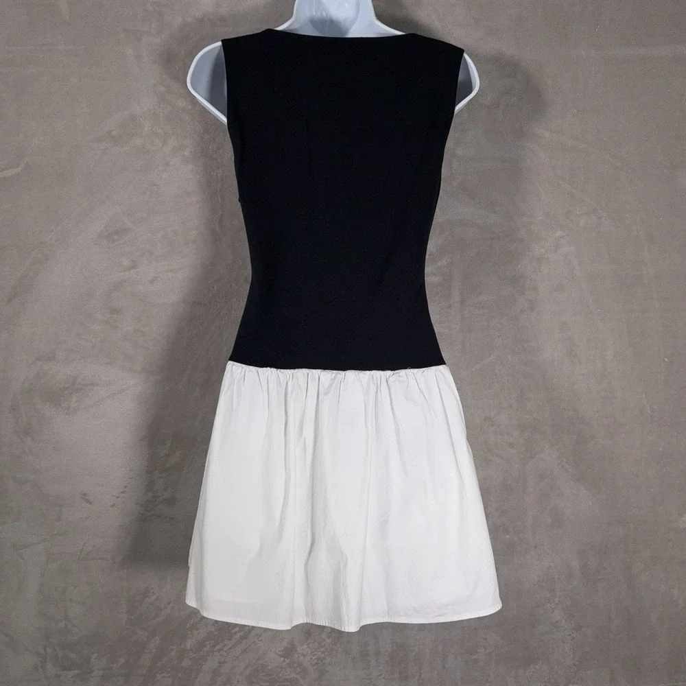 Reformation Alyssa Knit Mini Dress Womens Medium Black White Drop Waist Tank